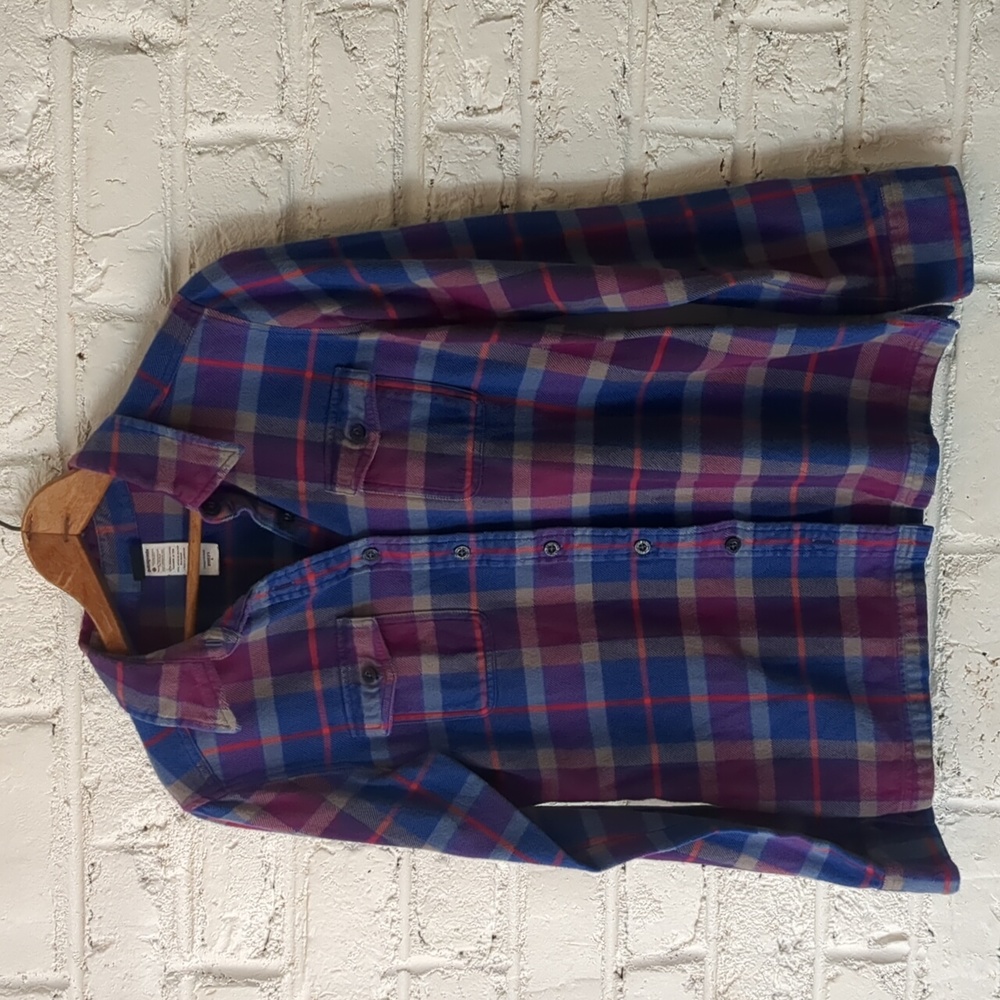 Patagonia Purple Blue Plaid Fjord Flannel Long Sleeve Buttondown Shirt